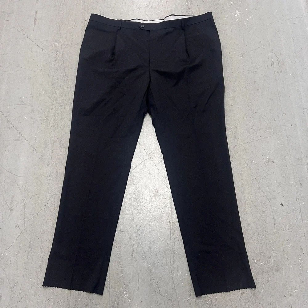 Hart Schaffner Marx Wool Pants Men 54 x 32  L Long Flat‎ Front Unhemmed Black